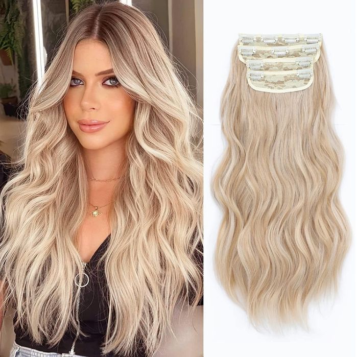 Ms Taj włosy doczepiane clip-in 50cm blond kręcone syntetyczne 4 szt
