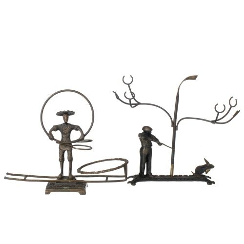 Escultura - Dois suportes para garrafas - Caçador e nativo