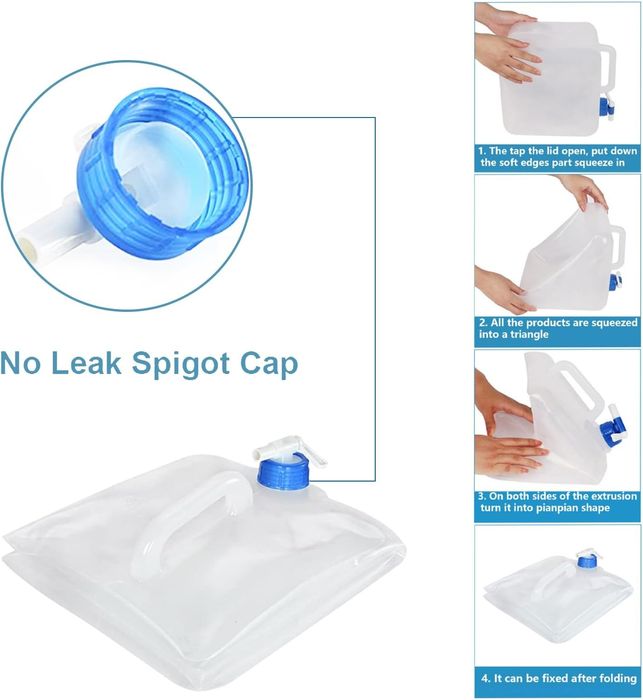 2szt składany baniak pojemnik kanister na wodę z kranikiem 10L