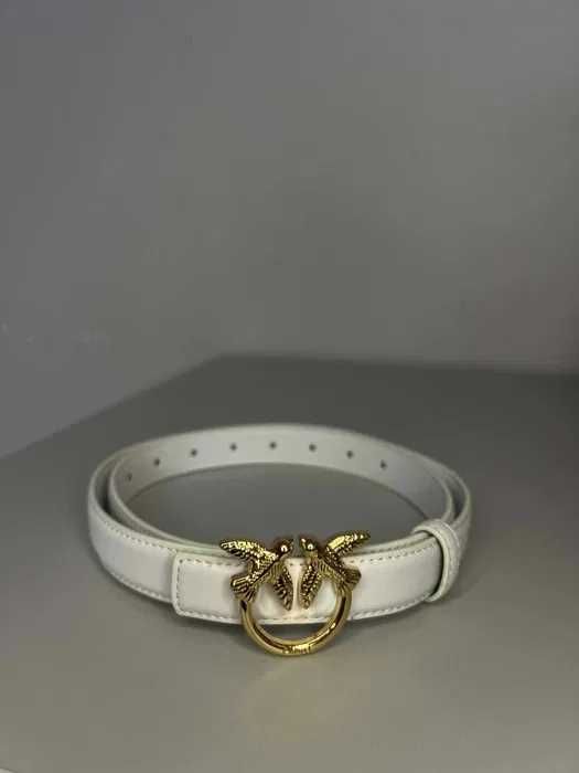 Pasek pinko biały nowy damski zlota klamra 110cm oryginalny
