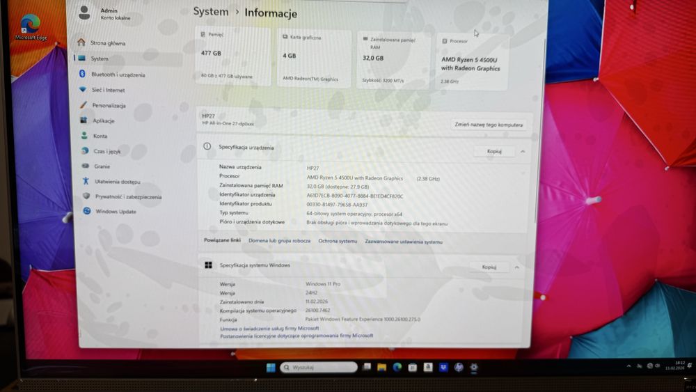 HP All-in-One 27″ • Ryzen 5 4500U • 32 GB RAM • SSD • Windows 11 Pro
