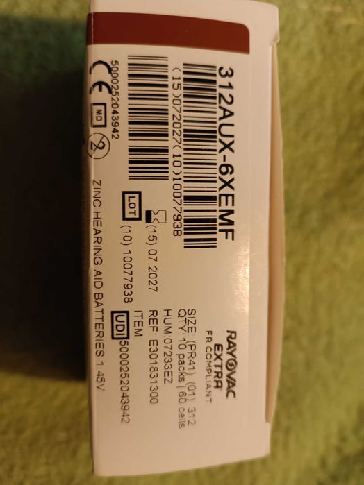 Продам батарейки RAYOVAC EXTRA 312 (PR41) для слухового аппарата