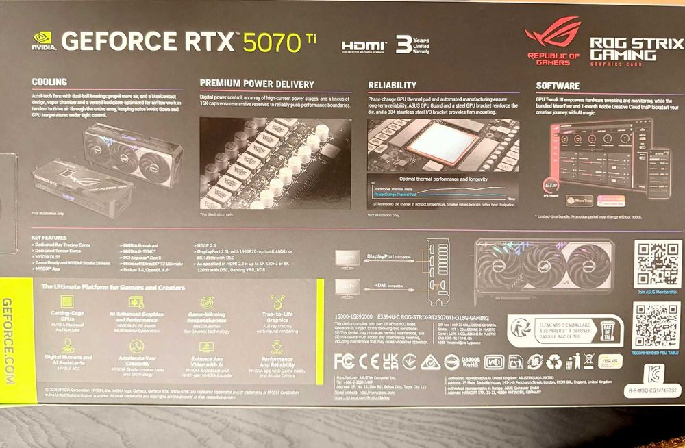Asus Rog STRIX OC geforce rtx 5070ti 16gb gddr7 Placa de Vídeo
