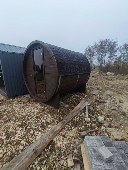 WYPRZEDAŻ Sauna Ogrodowa Beczka 2.5m Ściany 80mm! Z piecem - Od Ręki