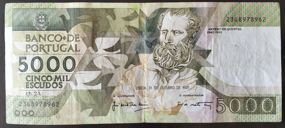 Lote 8 Notas 5000$ 1987/1989/1991/1993 Antero Quental Excelente Estado