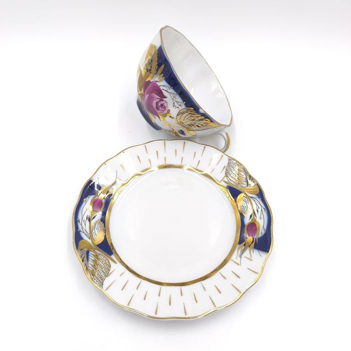 Łomonosow Talerzyk Filiżanka Porcelana
