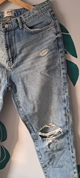Jenasowe spodnie L Tally Weijl high waist proste szerokie