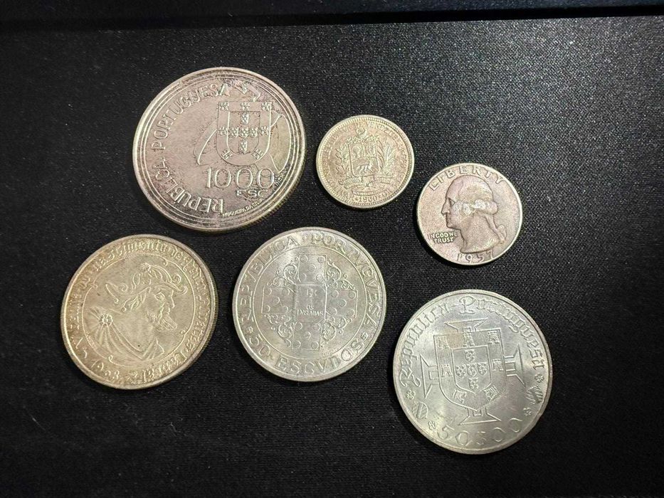 lote 6 moedas de prata 93 gramas.