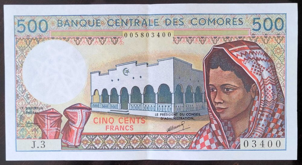 Nota 500 Francos 1976 Ilhas Comores Estado Quase Nova Rara