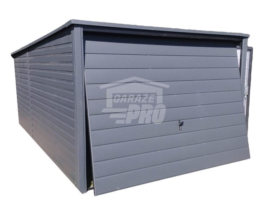 Garaż blaszany 3x5 Brama + drzwi -  Antracyt  dwuspadowy GP212