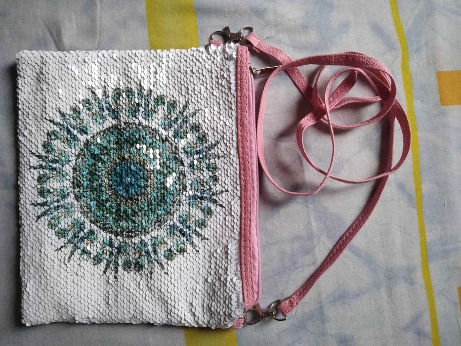 Сумка женская с пайетками,паетками розовая на плече