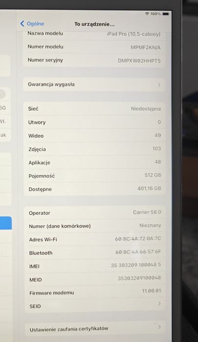 iPad pro 10.5 cellular 512Gb