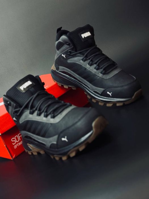 Кожаные зимние ботинки Puma серые / ботинки гор-текс ватерпруф до -31°