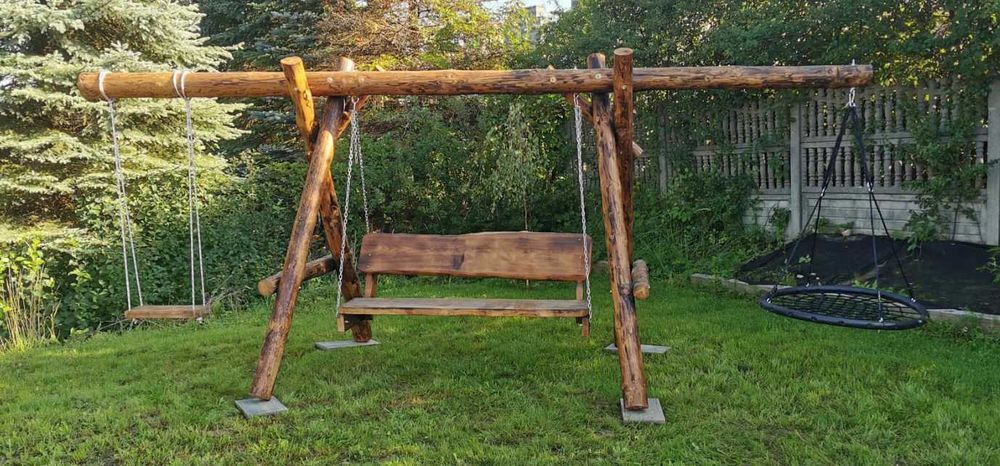 Meble ogrodowe DREWNIANE góralskie DO OGRODU biesiadne LITE DREWNO +