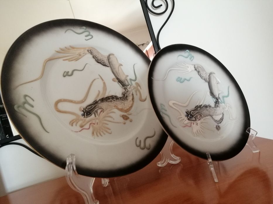 Conjunto 2 pratos loiça japonesa vintage casquinha ovo