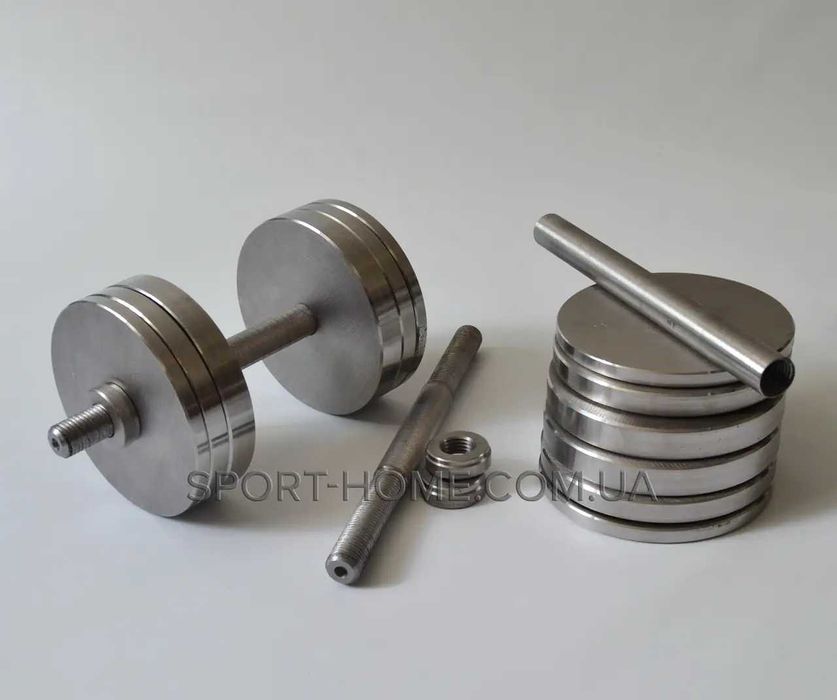 Гантелі 2 по 20 кг розбірні + з'єднувач муфта для штанги. Набір 40 кг