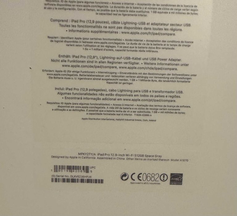 IPAD PRO 12.9" / 2ª Geração / 512Gb Wifi