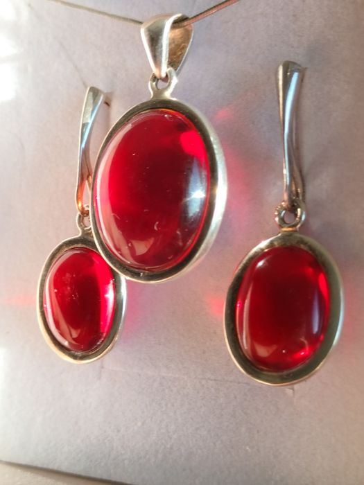 Zestaw srebro i bursztyn bałtycki