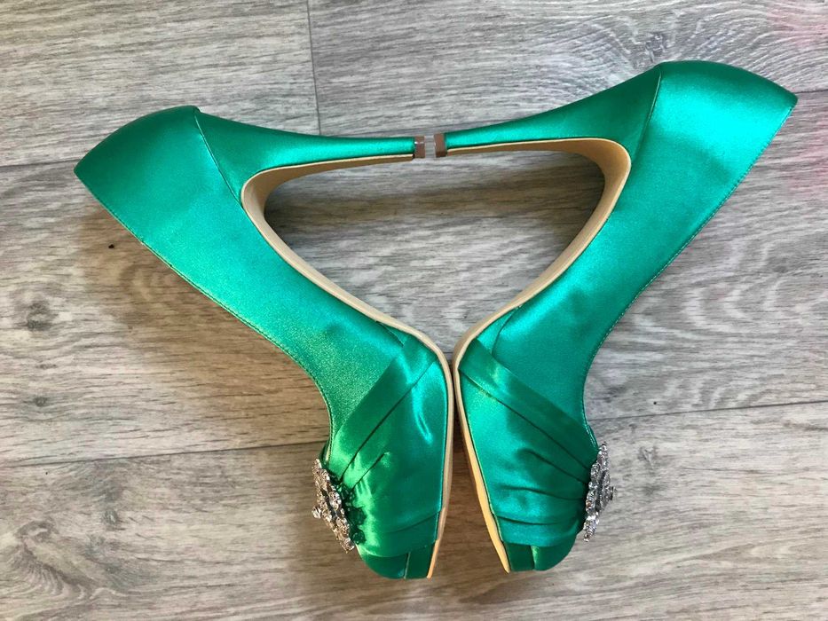 Свадебные зеленые туфли Elegant Park брошь стразы ст.26,5/26см