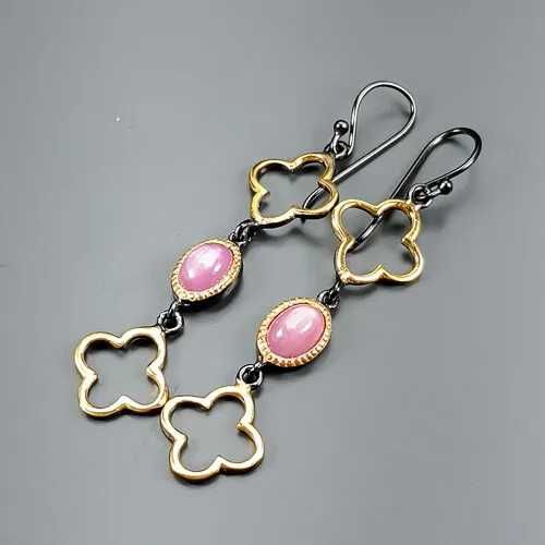 Handmade.Серебряные серьги с розовым рубином