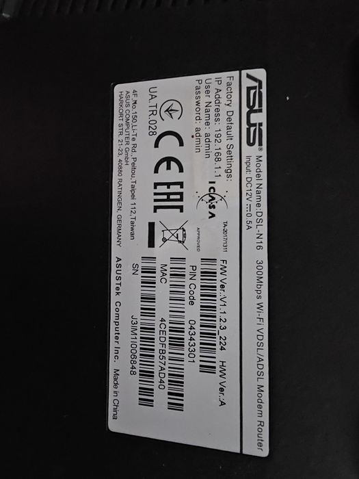 Ruter Asus Model DSL-N16 Wireless-N300 300mbps ADSL