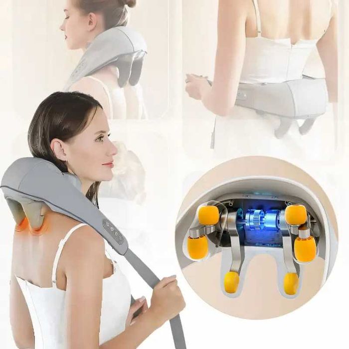 Массажер Шиацу для шеи и плеч с подогревом, ударный, аккумуляторный