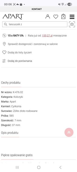 Złote kolczyki z cyrkoniami Apart 585 bigle