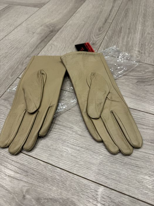 Rękawiczki skórzane beżowe eleganckie S/M