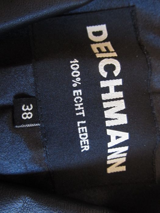 DEICHMANN 38 M skóra czarny damski płaszcz skórzany nowy elegancki