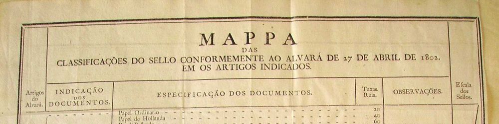 MUITO RARO Mapa com a Tabela dos Valores do PAPEL SELADO de 1802 !!!