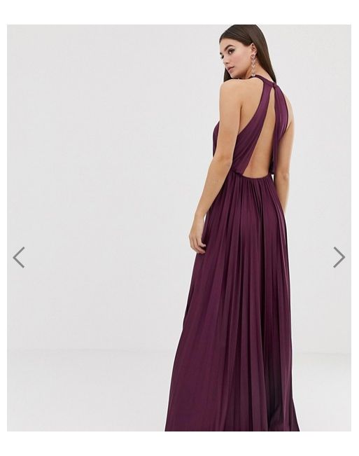 Платье макси с плиссировкой и халтером