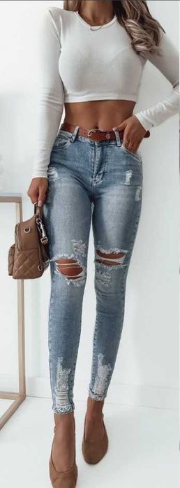 Spodnie damskie Jeansy M.sara push-up z paskiem L