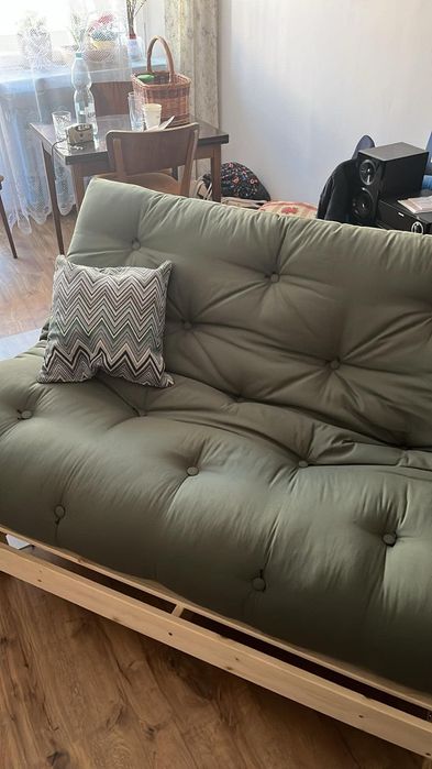 Futon łóżko Sofa ROOTS 140cm natur Karup Design oliwkowy zielony