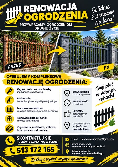 Profesjonalna renowacja czyszczenie i malowanie ogrodzeń metalowych i drewnianych