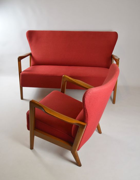 Conjunto raro Søren Hansen para Fritz Hansen – sofá 2 lugares + poltrona
