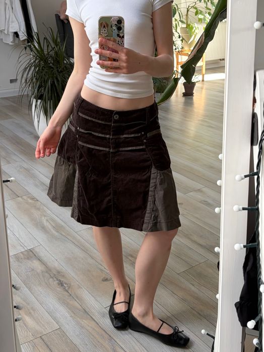 brązowa spódniczka do kolan vintage retro grunge aesthetic y2k skirt S/M
