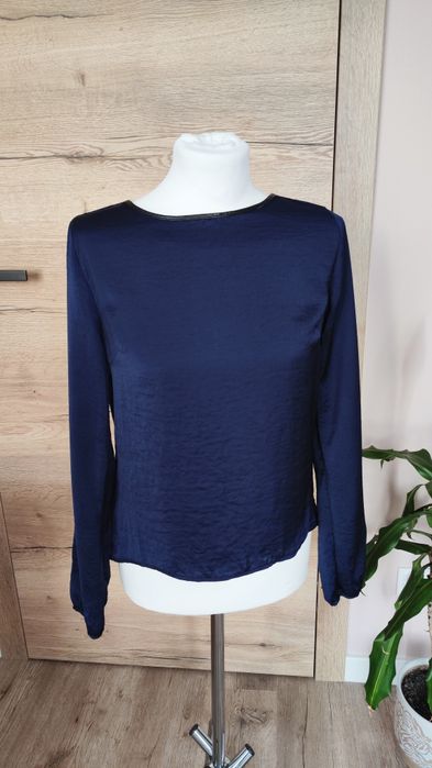 Granatowa elegancka bluzka koszulowa z długim rękawem LFT M