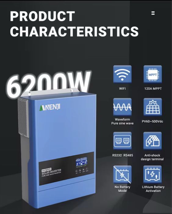 Гибридный инвертор 6,2 кВт. В наличии, новый, проверенный