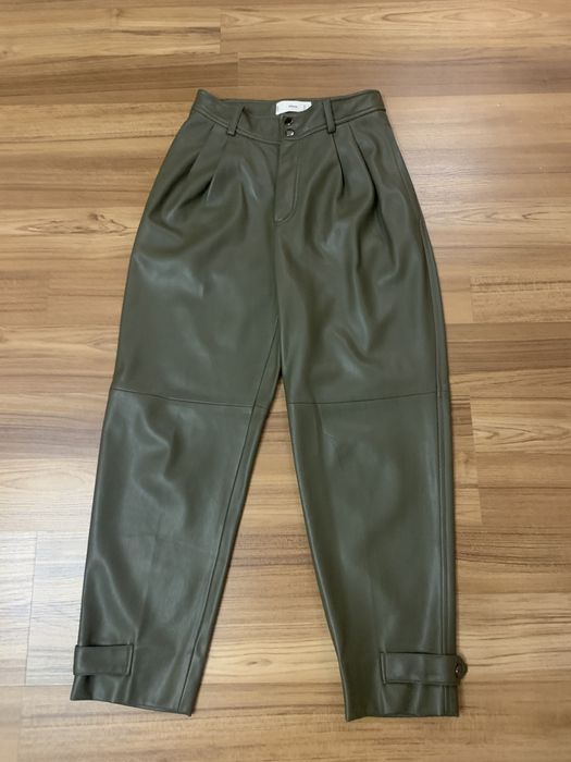 Штани  еко шкіра mango хакі/зелені