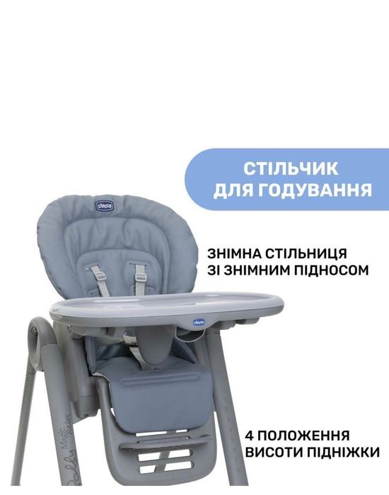 Стільчик для годування/шезлонг Chicco Polly Magic Relax сірий,як новий