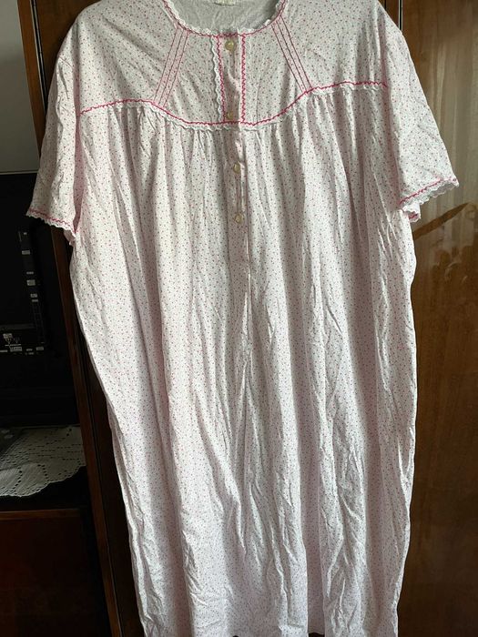 Biała koszula nocna do spania damska vintage bawełniana duży rozmiar