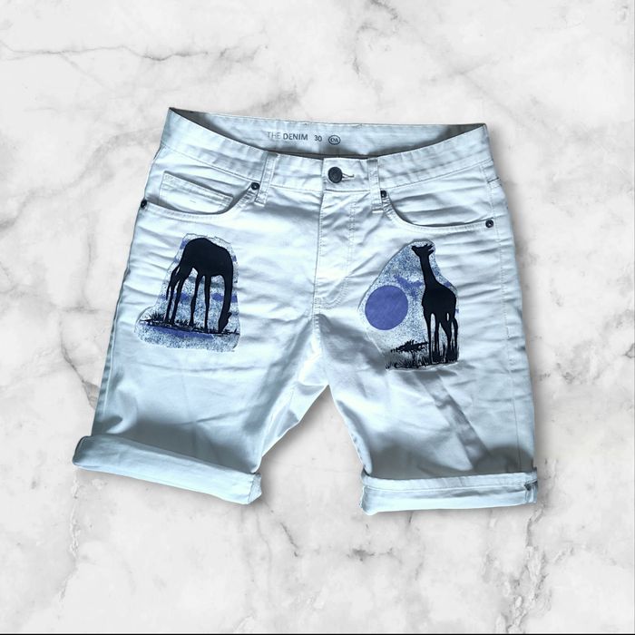 Spodenki Białe spodnie jeans krótkie materiałowe Custom safari