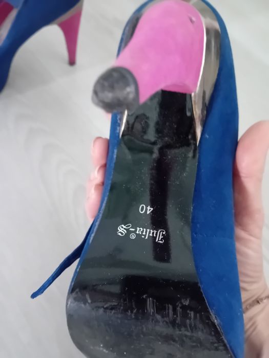 #Julia-S buty na obcasie koturnie różowe granatowe