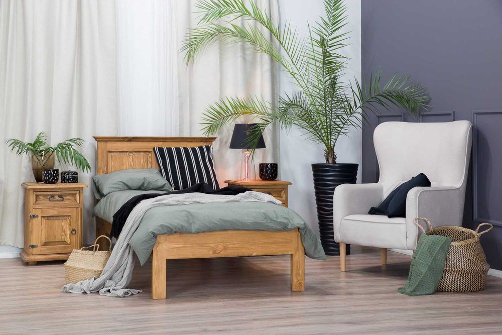 Drewniane pojedyncze łóżko woskowane HACIENDA 90x200