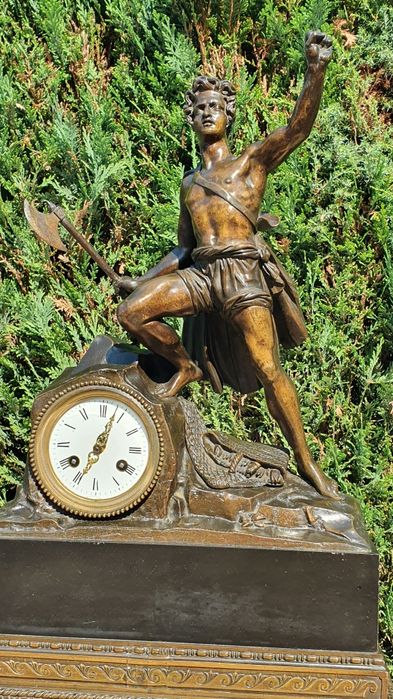 Zegar kominkowy brąz antyk XIXwiek sygnowany ogromny 72cm