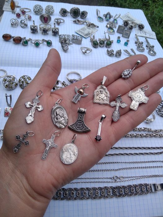 Серебряный кулон крестик ладанка иконка ангелок цепочка серебро 925