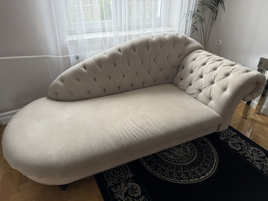 Szezlong bezowy welur miękki