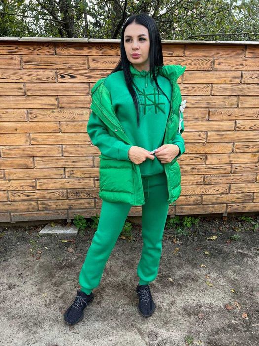 TOP!Жіночий костюм-трійка Raw на флісі з жилеткою Зимова підтримка