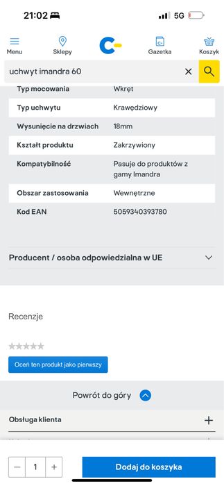 Goodhome dwa uchwyty do szafki 60 cm