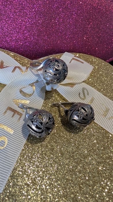 Гарний масивний срібний 925 набір з фіанітами кольцо, перстень, каблуч